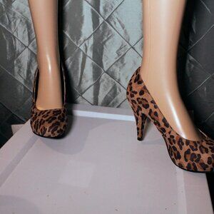 Women's High Heel Size 8.5‎ Cheetah Animal Print Brown Attention Brand *SA